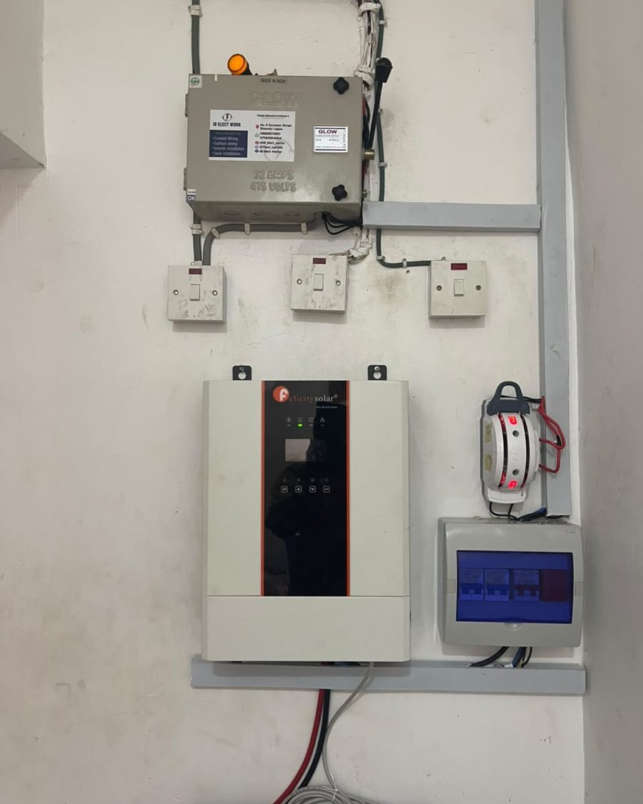 A bank of four Star Plus deep-cycle batteries installed on a plinth.